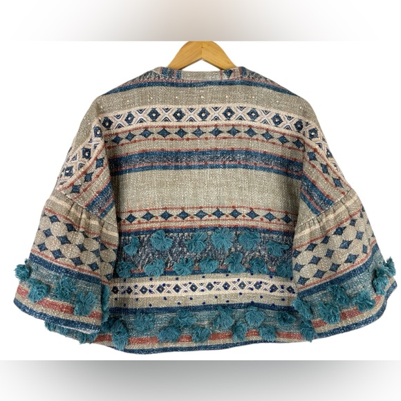 Anthropologie TRYB Kuta Textured Kimono Jacket In Blu Motif Size Small NWOT - Picture 4 of 16